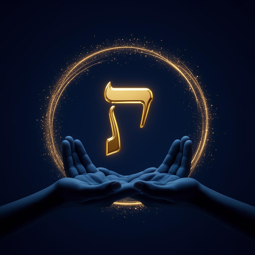 Letra hebraica Gimel sobre mãos