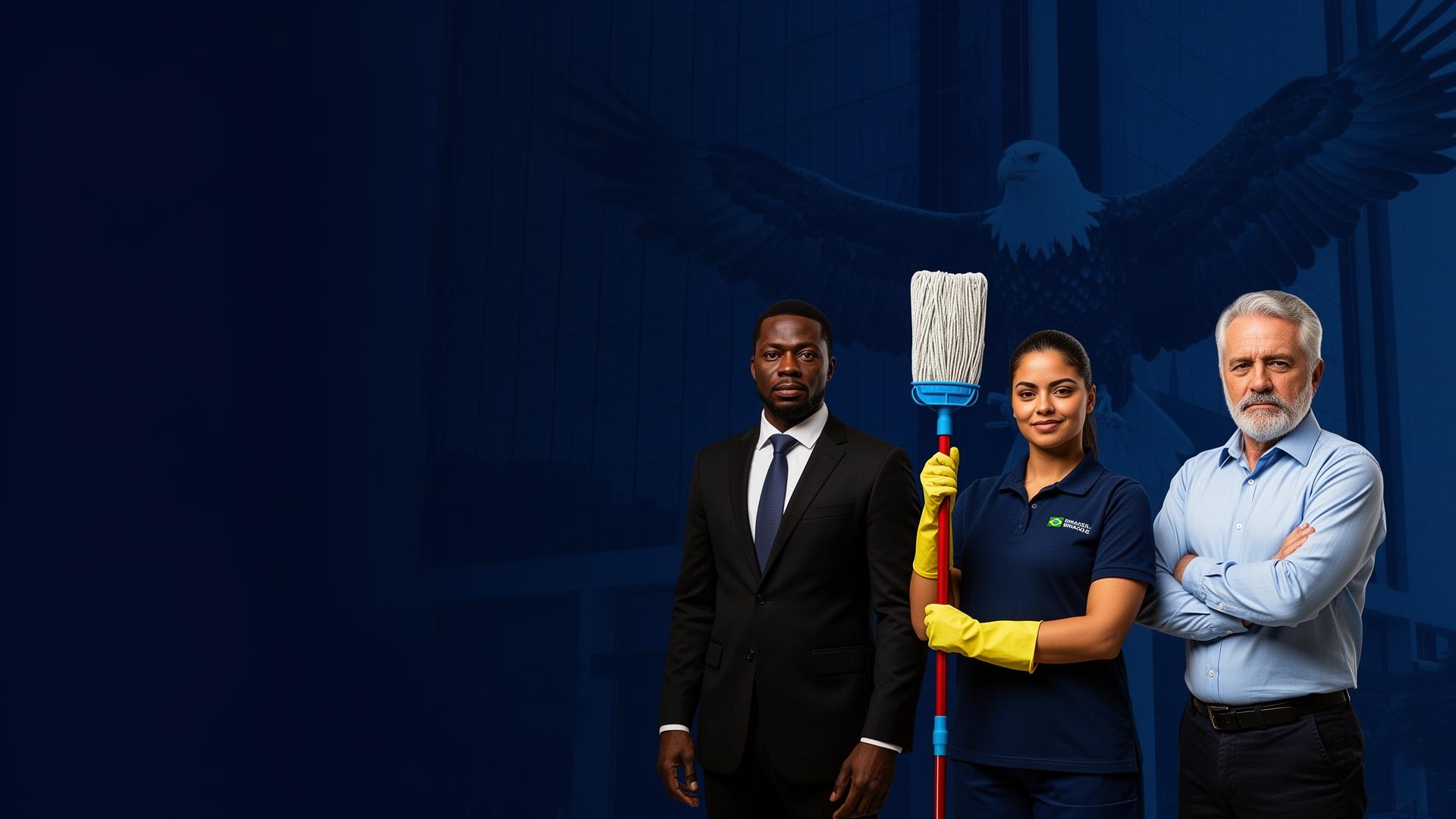 Equipe GS — segurança, limpeza e gestão profissional com águia ao fundo